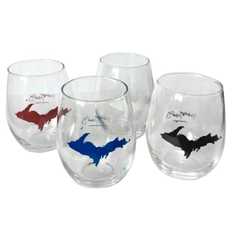 Stemless Wine Glasses with Upper Peninsula Designs | Michigan Made
