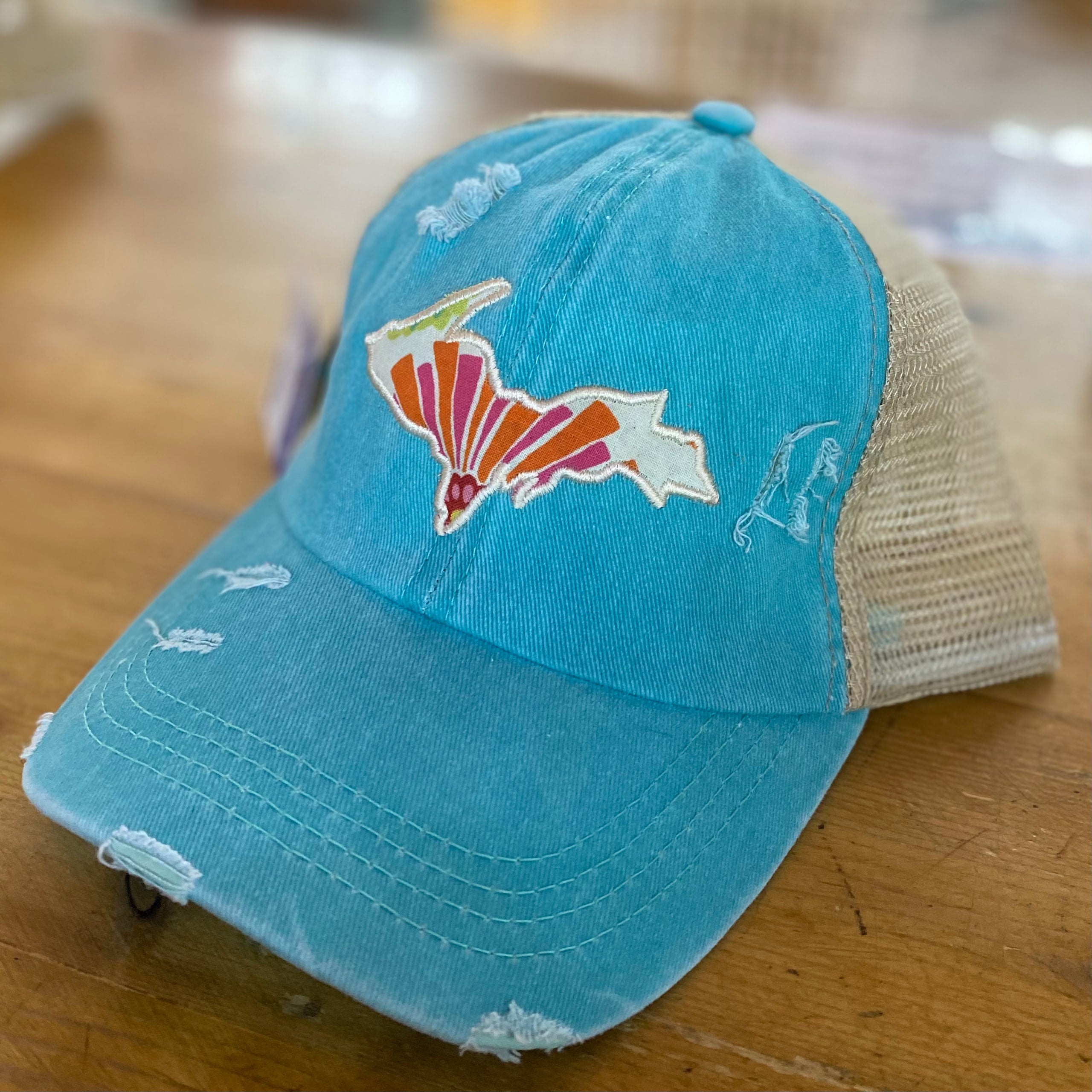 Fish Hook Hat | Distressed Baseball Cap or Ponytail Hat | Fishing Hat Black Ponytail